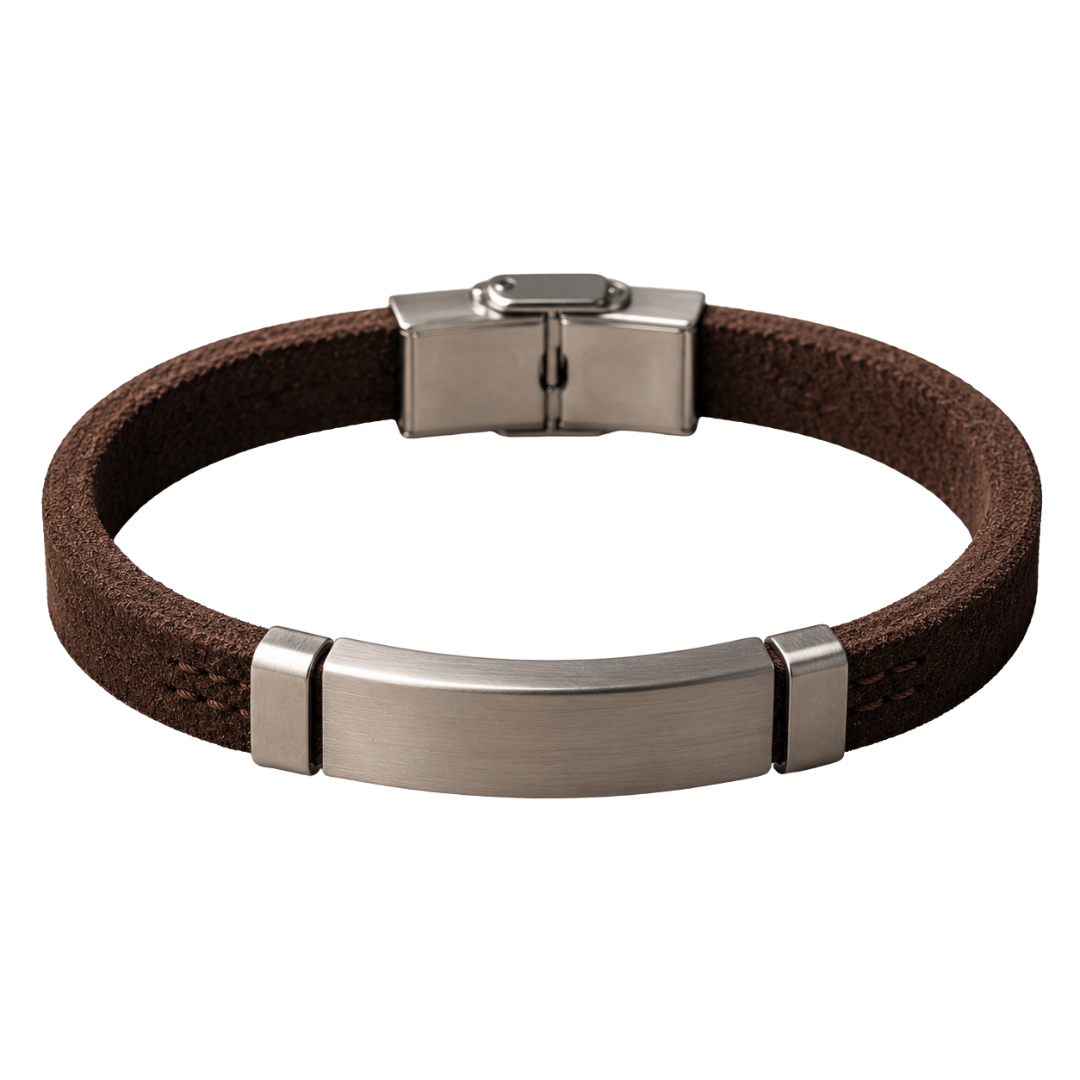 Suede & Brushed Stainless Steel Bracelet – Chocolate Brown | KIIHGOUB