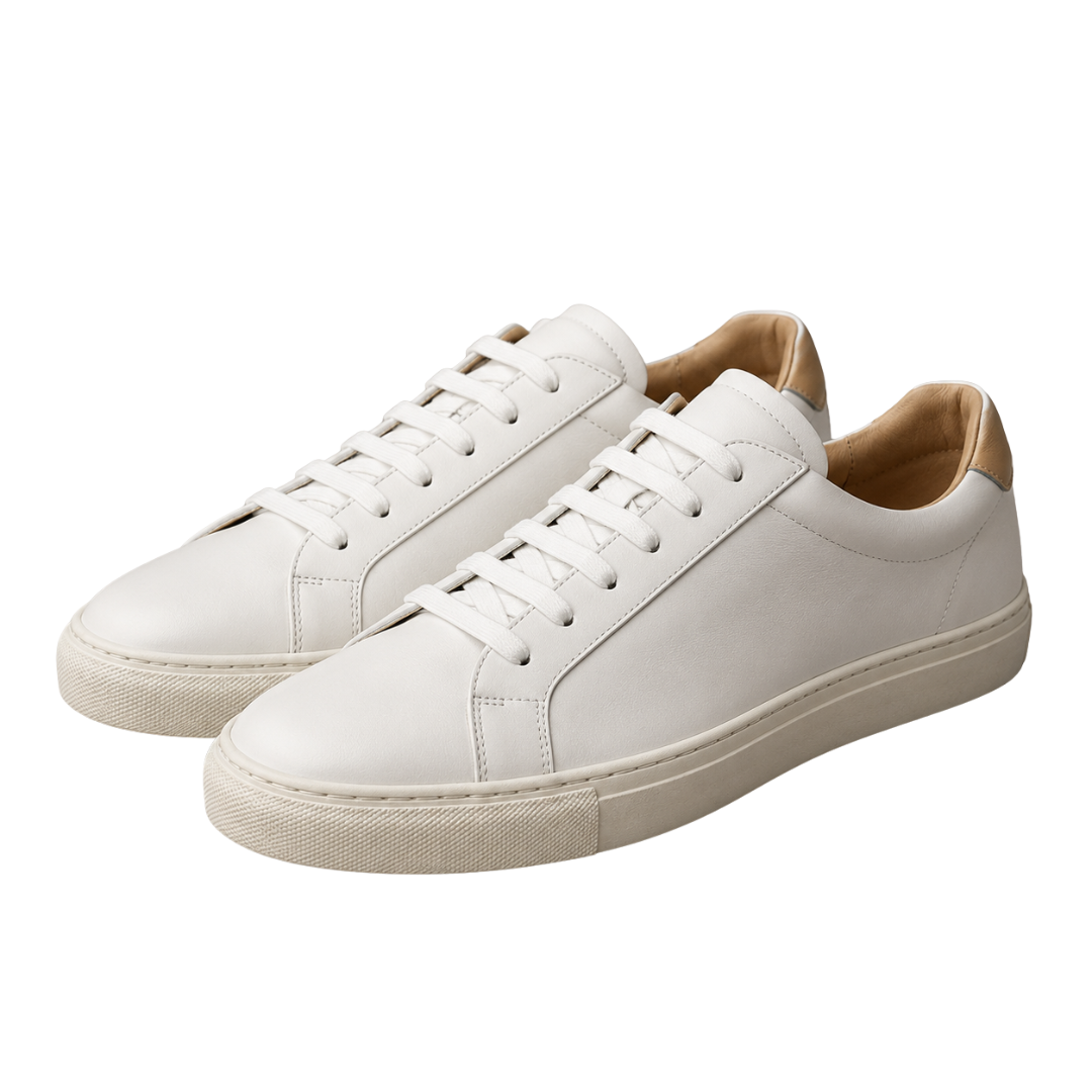 Premium Leather Low-Top Trainers – White | KIIHGOUB