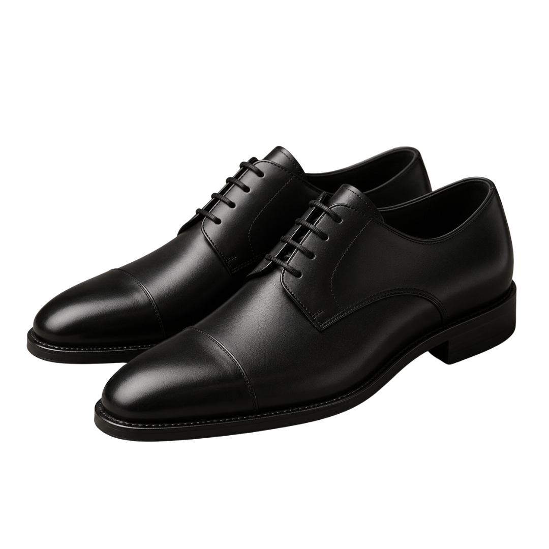 Polished Leather Cap-Toe Derby Shoes – Black | KIIHGOUB
