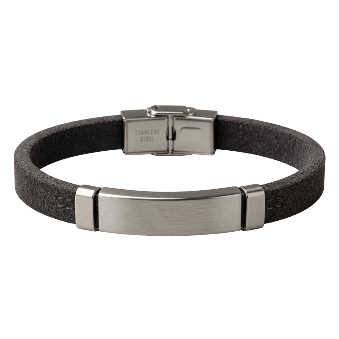 Suede & Brushed Stainless Steel Bracelet – Charcoal | KIIHGOUB